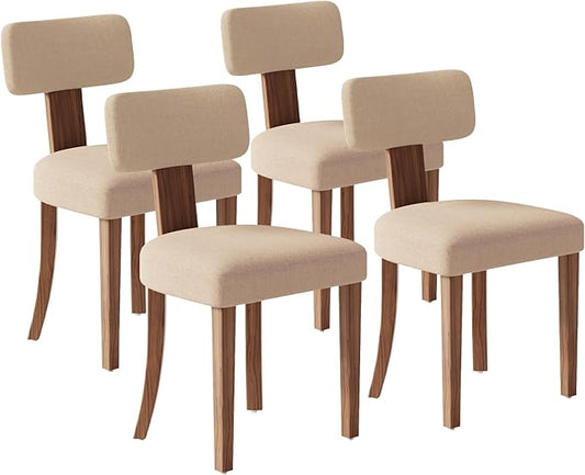 Farmhouse Chair Set of 4, Mid Century Modern Dining Chairs, Sherpa Upholstered Kitchen Chairs with Curved Backrest & Adjustable Legs for Living Room/Bedroom, Easy to Install, Beige Linen