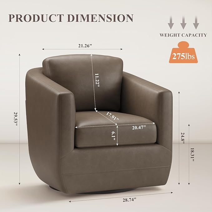 COLAMY 360°Swivel Accent Chair- Comfy Living Room Armchair No-Sag Foam & Sturdy Metal Base with Pillow, Fully Assembled Swivel Accent Single Sofa for Bedroom Living Room, Office, Wolf Grey