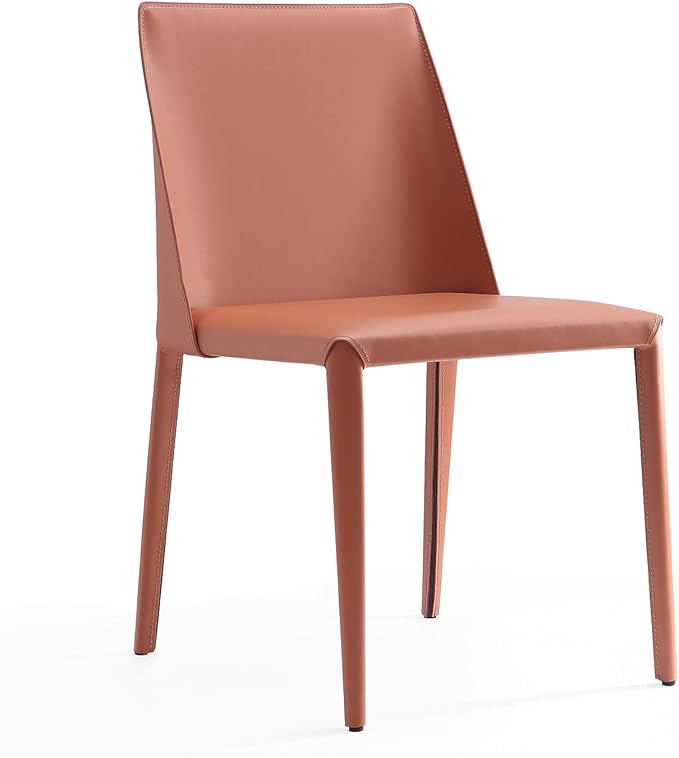 Manhattan Comfort Paris Modern Saddle Leather Dining Chairs, Metal Frame, Comfortable Padded Seat, Fully Assembled Kitchen Accent Furniture, Set of 2, Clay