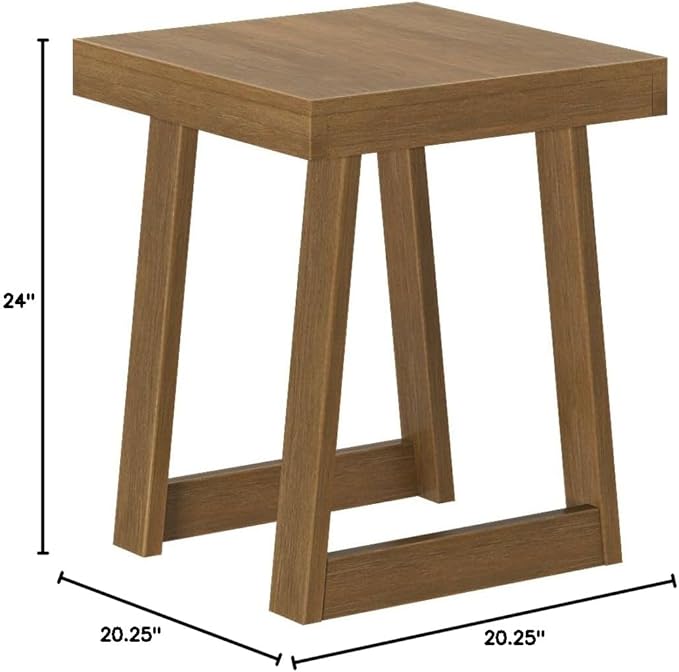 Plank+Beam Classic Square Side Table, Slim Side Table for Living Room, Narrow Nightstand for Small Spaces, Wood End Table for Bedroom, Pecan Wirebrush