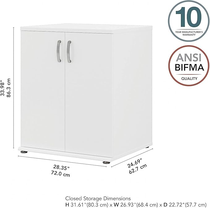 Bush Business Furniture Universal Floor Cabinet with Doors, Vertical Office Storage Unit with Adjustable Shelving for Workspace, White