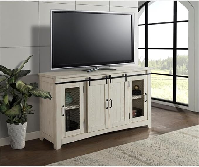 Martin Svensson Home Rustic 65” Solid Wood TV Stand with Storage, All Antique White