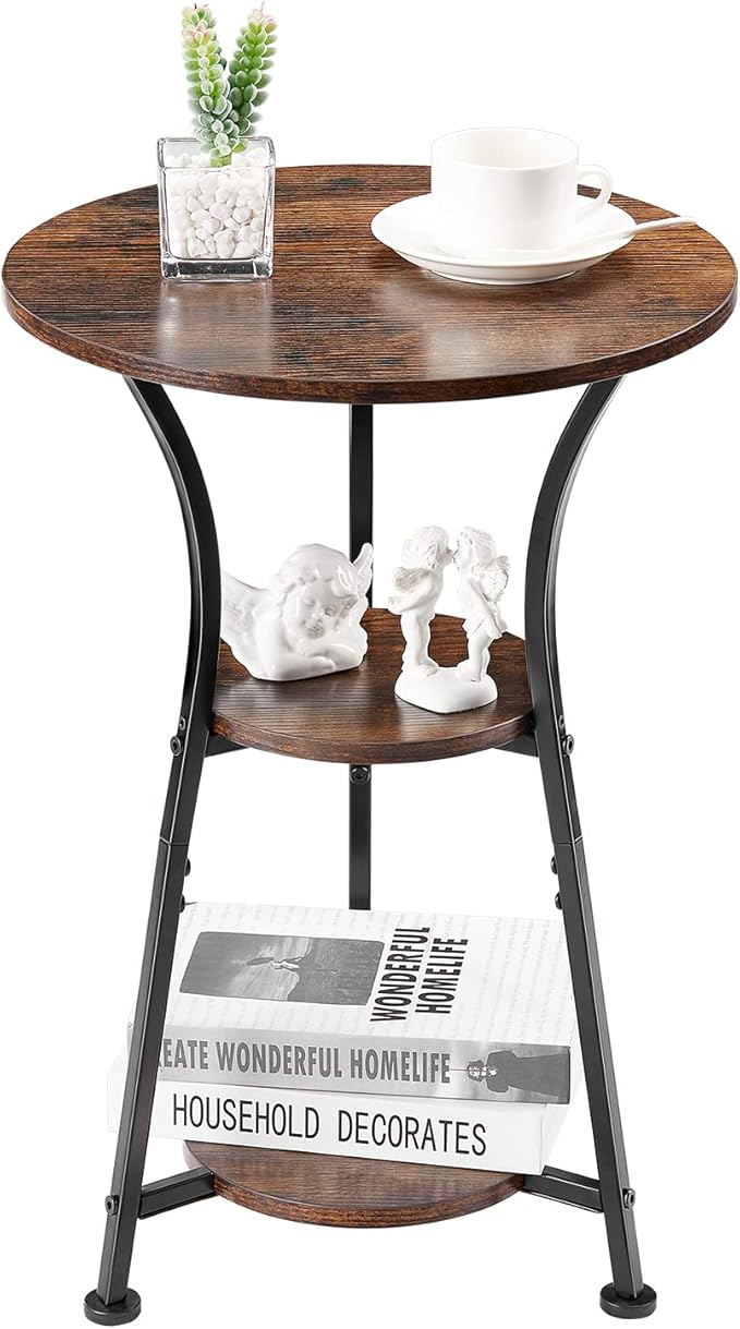 Dulcii Small Round End Table for Narrow and Small Space, 3-Tier Round Accent Couch Beside Table, Modern Side Table Corner Sofa Table Nightstand for Living Room Bedroom