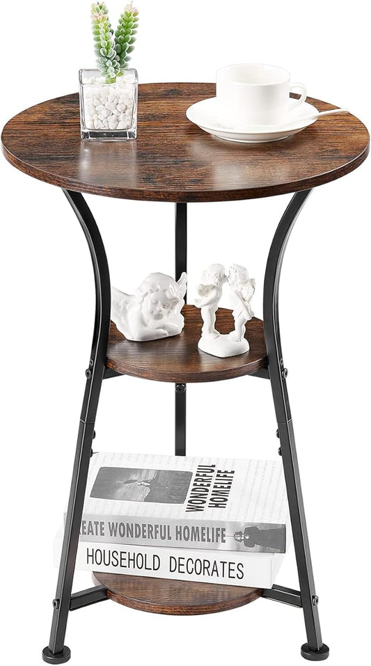 Dulcii Small Round End Table for Narrow and Small Space, 3-Tier Round Accent Couch Beside Table, Modern Side Table Corner Sofa Table Nightstand for Living Room Bedroom