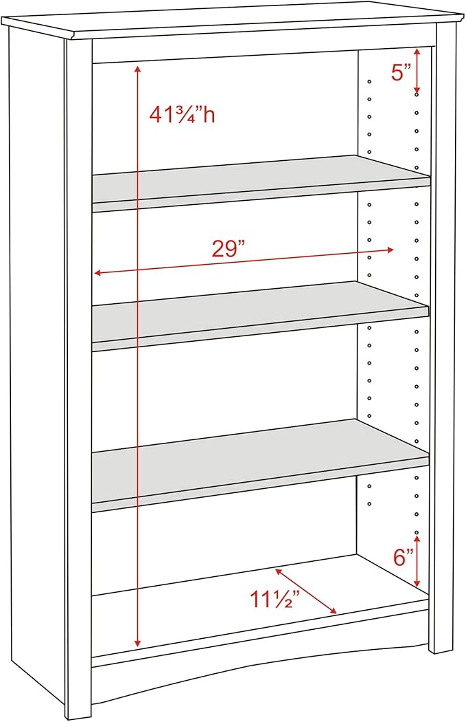 Prepac Sonoma 4-Tier Bookcase 48"H with 3 Adjustable Shelves, White Storage Cabinet, Modern Display Cabinet, Bookshelf with Storage Shelves for Home Office, Living Room, Bedroom Organizer
