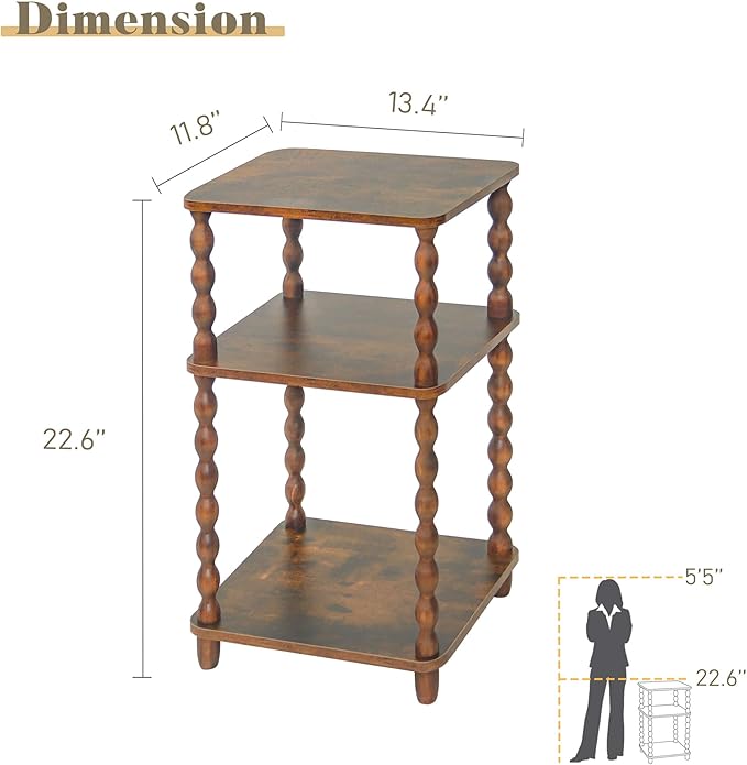 Side Table, Small End Table with Storage Shelf, Modern Bedside Table Night Stand for Living Room, Bedroom, Office and Small Spaces (Rustic Brown)