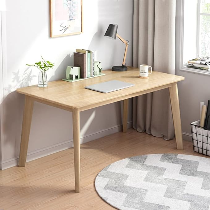 IOTXY Simple Wooden Writing Desk - Modern Minimalist Style PC Laptop Computer Workbench with Solid Wood Legs, 47" W Home Office Work Table for TV Stand Music Video Live Broadcast Workstation, Oak