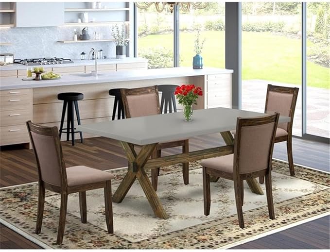 East West Furniture X797MZ748-5 5 Piece Kitchen Table Set for 4 Includes a Rectangle Dining Room Table with X-Legs and 4 Coffee Linen Fabric Parson Dining Chairs, 40x72 Inch, Multi-Color