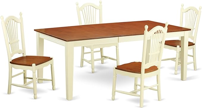 East West Furniture QUDO5-WHI-W 5 Piece Dinette Set for 4 Includes a Rectangle Dining Table with Butterfly Leaf and 4 Dining Room Chairs, 40x78 Inch, Buttermilk & Cherry
