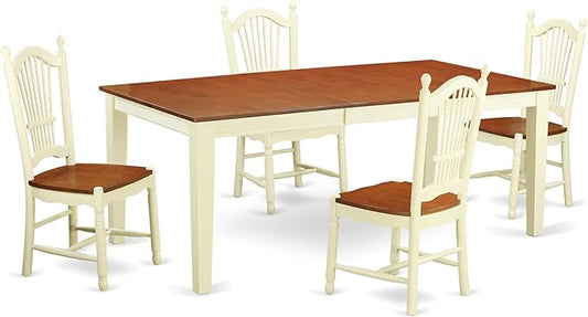 East West Furniture QUDO5-WHI-W 5 Piece Dinette Set for 4 Includes a Rectangle Dining Table with Butterfly Leaf and 4 Dining Room Chairs, 40x78 Inch, Buttermilk & Cherry