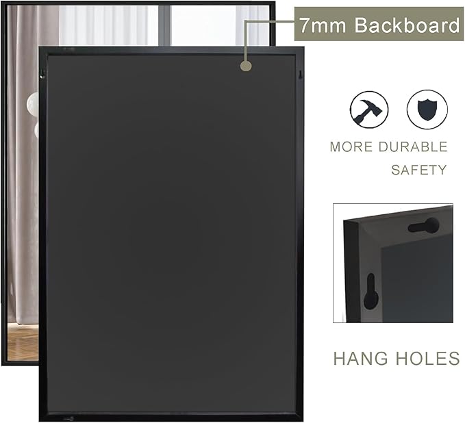 Wall Mirror 30x36, Rectangle Bathroom Mirror 30 x 36 inch, Black Metal Wall Mirror, Large Vanity Mirror 30 by36, Modern Wall Mounted Mirrors for Hallway, Living Room, Bedroom