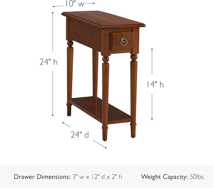 Leick Home Coastal End Table, Solid Wood, 1 Drawer, Bottom Display Shelf, Easy-Assembly, For Living Room/Bedroom, Rich Pecan Brown, 23.5 in. L x 10.0 in. W x 24 in. H, 20017-PC