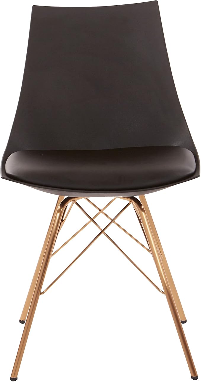 OSP Home Furnishings Oakley Mid-Century Modern Bucket Dining Chair with Faux Leather Padded Seat, Black