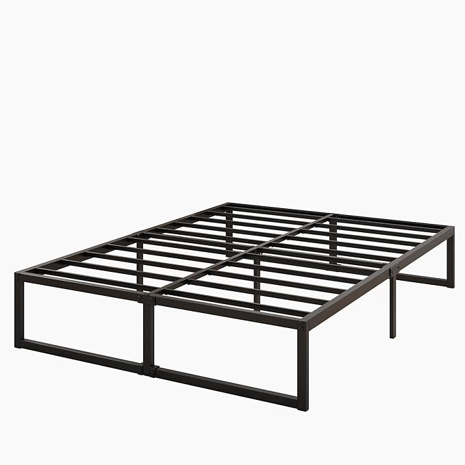 14 Inch Queen Bed Frame Heavy Duty Steel Slat Support Metal Platform Bed Frame Queen Size No Box Spring Needed, Easy Assembly, Black