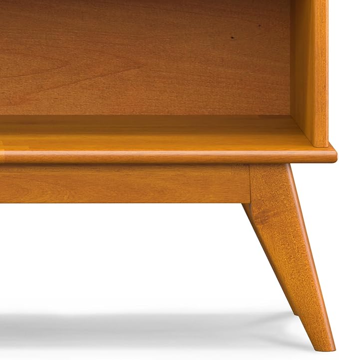 SIMPLIHOME Draper Bookcase - 30 inch Tall Solid Hardwood Low Bookshelf in Teak Brown, Mid-Century Modern Storage for Living Room, Study Room or Office with Tapered Legs and Wide Open Shelves