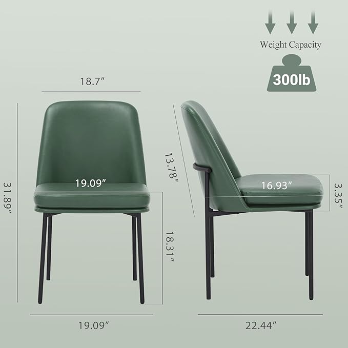 COLAMY Modern Dining Chairs Set of 4, Faux Leather Upholstered Dining Room Chairs Kitchen Chairs Dinner Chair with Curved Back and Metal Legs, Green