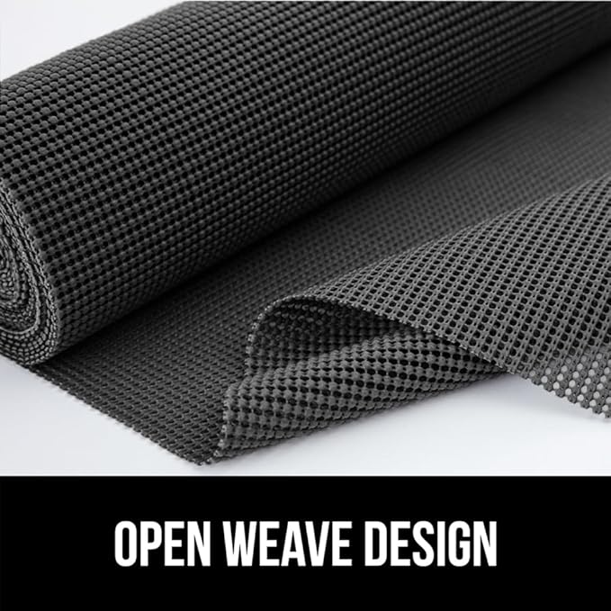 GORILLA GRIP powerGRIP Drawer Shelf and Cabinet Liner, Thick Strong Hold, Non-Adhesive Liners Protect Kitchen Cabinets and Cupboard, Bathroom Drawers, Easy Install, Breathable Mat, 17.5" x10' Charcoal