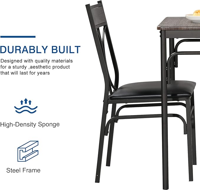 VECELO Kitchen Dining Room Table Set with 2 Chairs for Small Space, Apartment,Metal Steel Frame