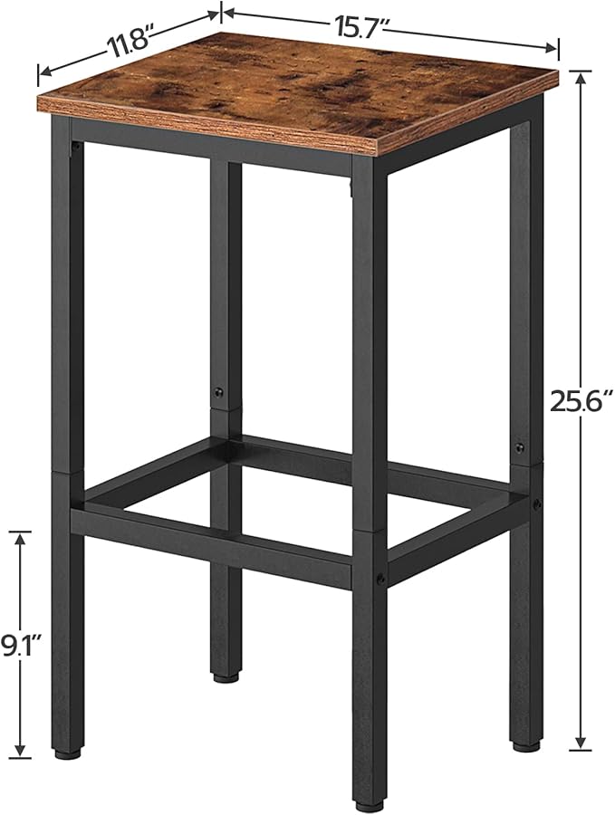 HOOBRO Bar Stools, Set of 2 Bar Chairs with Footrest, Black Steel Frame, Adjustable Feet, for Living Room, Dining Room, Kitchen, Industrial Design, Rustic Brown BF65BY01G1