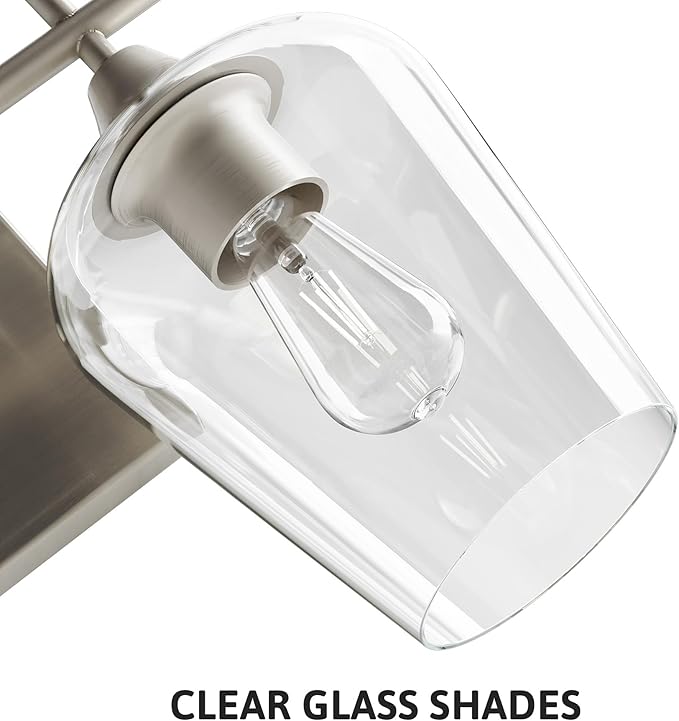 VONLUCE Bathroom Vanity Light, 4 Light Bathroom Light Fixture Over Mirror, Bathroom Wall Lamp with Clear Glass, Modern Brushed Nickel Vanity Lighting fixtures for Bathroom, Bedroom, Hallway