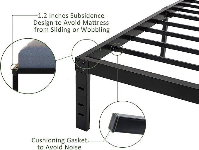45MinST 18 Inch Platform Bed Frame/Easy Assembly Mattress Foundation / 3000lbs Heavy Duty Steel Slat/Noise Free/No Box Spring Needed,Twin XL