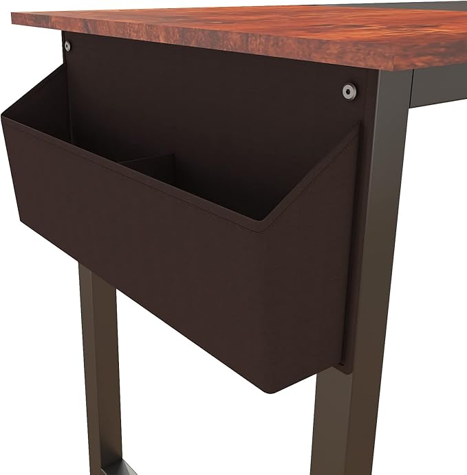 Decoholic 71Inch Home Office Computer Two-Color Panel Desk with Storage Bag and Hook, Black, Sandalwood Color, Industrial Modern Laptop Desk