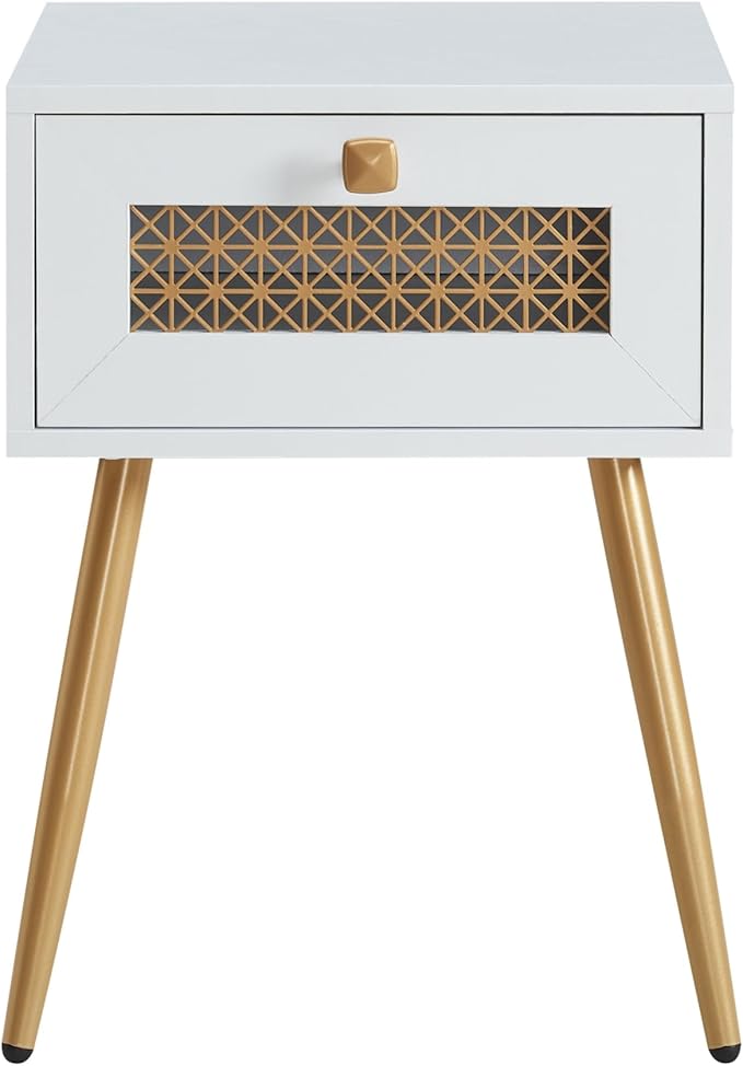 Modern Style Side Table, End Table with Drawer for Living Room, Square Wooden Small Nightstand, White