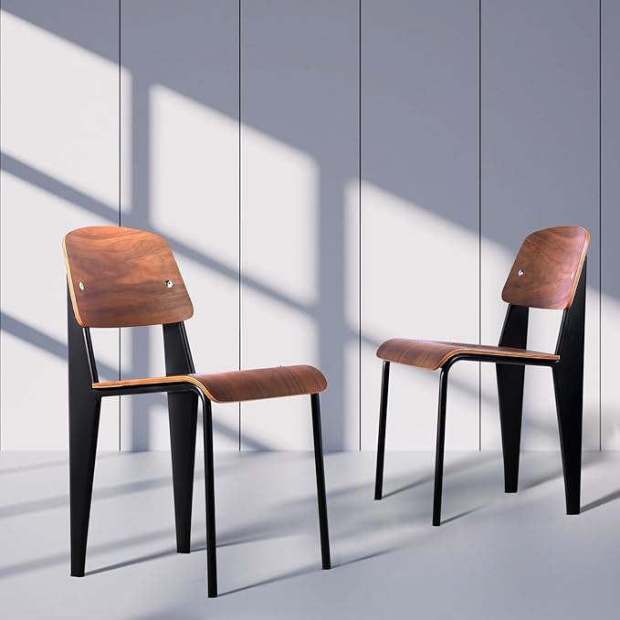 LOKKHAN Dining Chairs, Vintage Wood Metal Home Kitchen Breakfast Cafe Chairs, Backrest Stool, Study Chair, Modern Commercial Conference Restaurant Chairs, Walnut Seat-2-Pcs Set