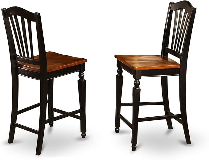 East West Furniture TRCH3-BLK-W 3 Piece Counter Height Dining Table Set Contains a Round Wooden Table and 2 Kitchen Dining Chairs, 42x42 Inch, Black & Cherry