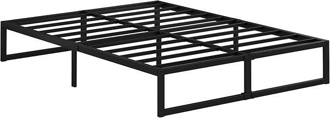 EMODA 12 Inch Queen Bed Frame No Box Spring Needed Heavy Duty Metal Platform BedFrame Queen Size with Steel Slats, Easy Assembly, Black