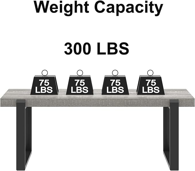 FOLUBAN Modern Coffee Table, Rustic Wood and Metal Center Table, Rectangle Cocktail Tea Table for Living Room, Light Grey, 47 Inch