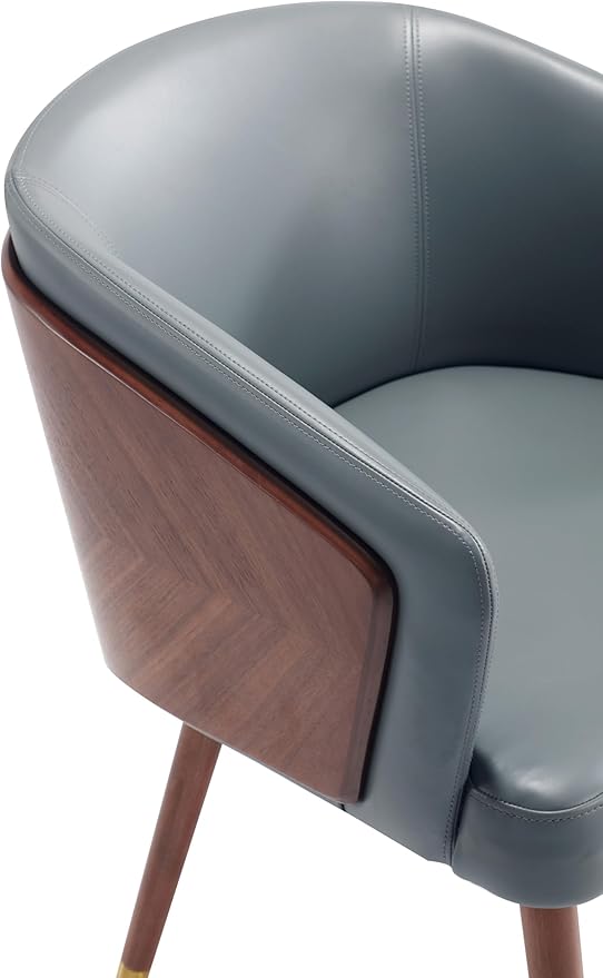 Manhattan Comfort Reeva Modern Dining Chair Upholstered in Tight Fit Leatherette, Accent Furniture with Solid Beech Wood Frame & Legs with Stylish Gold Tips, Graphite Grey
