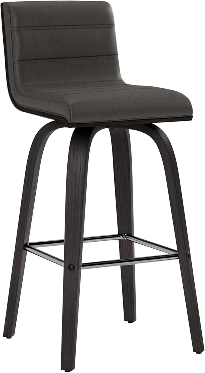 Armen Living Vienna 26" Swivel Counter Stool in Black Wood Finish with Gray Faux Leather - Set of 2