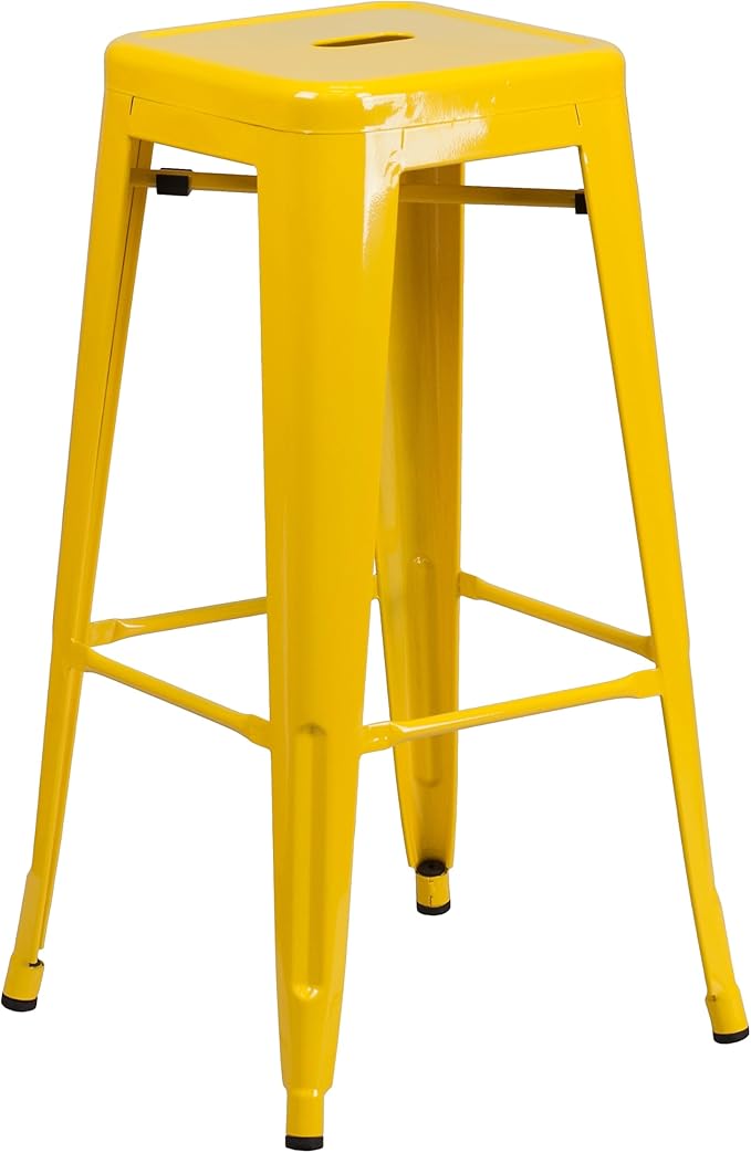 Flash Furniture Lily 4 Pack Commercial Grade 30" High Backless Yellow Metal Indoor-Outdoor Barstool with Square Seat