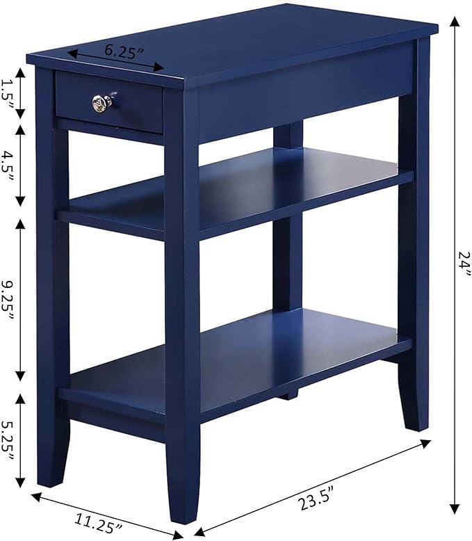 Convenience Concepts American Heritage Chairside End Table with Drawer 23.5" - Classic Living Room Table with Storage Shelf, Bedroom Nightstand, Cobalt Blue
