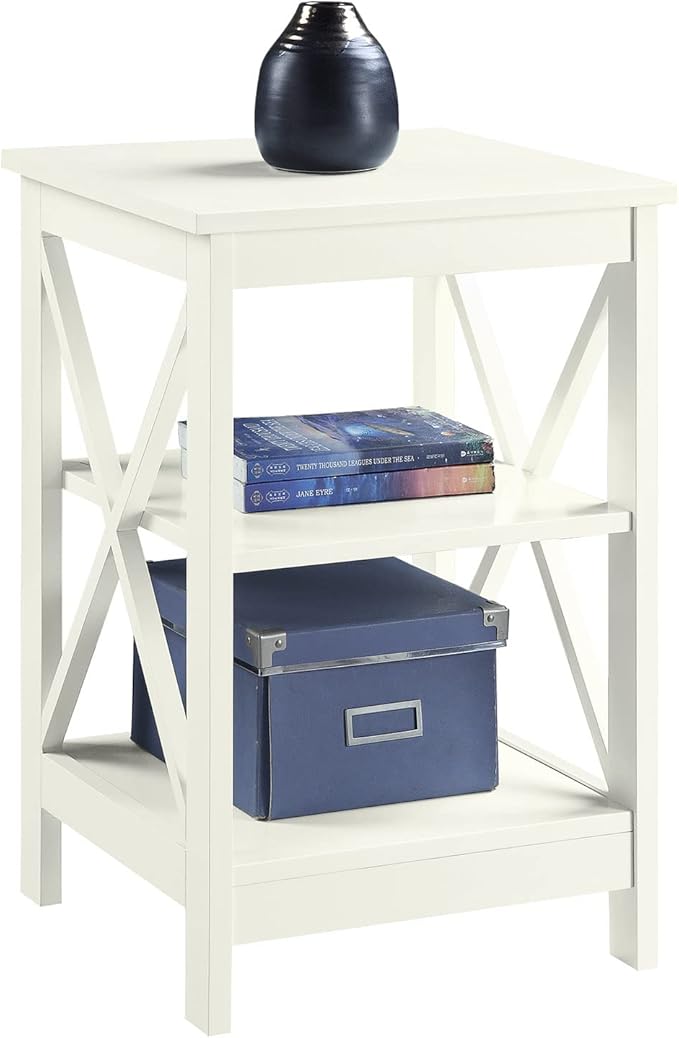 Convenience Concepts Oxford End Table 15.75" - Modern Living Room Table with Storage Shelves, Transitional Nightstand Side Table for Home Decor and Display, Ivory