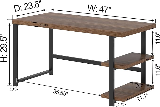 FOLUBAN 47 Inch Computer Desk, Small Home Office Desk with Storage Shelves, Industrial Writing Study Gaming Table Workstation for Living Room Bedroom, Rustic Walnut