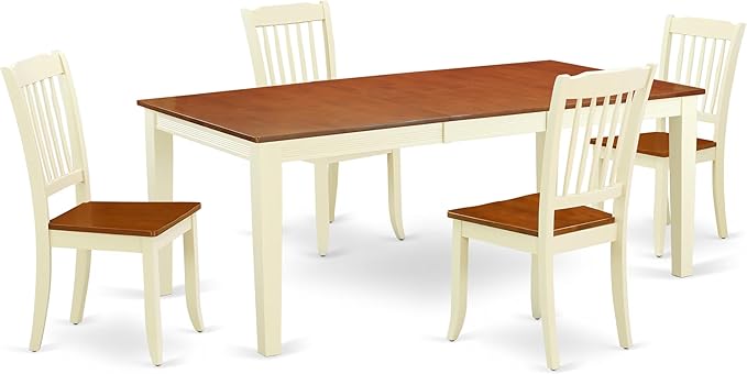 East West Furniture QUDA5-BMK-W 5 Piece Kitchen Table Set for 4 Includes a Rectangle Dining Room Table with Butterfly Leaf and 4 Solid Wood Seat Chairs, 40x78 Inch, Buttermilk & Cherry