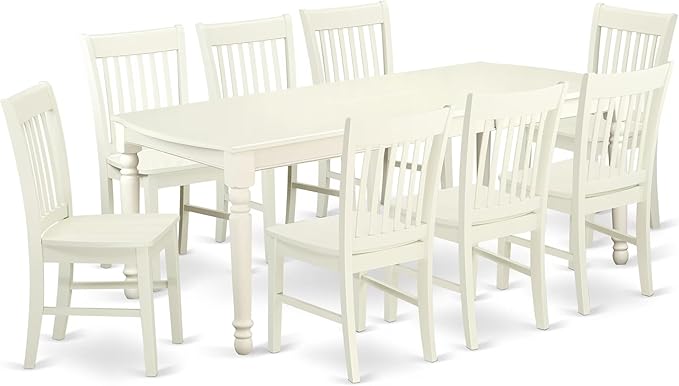 East West Furniture DONO9-LWH-W 9 Piece Dining Table Set Includes a Rectangle Dinner Table with Butterfly Leaf and 8 Dining Room Chairs, 42x78 Inch, Linen White