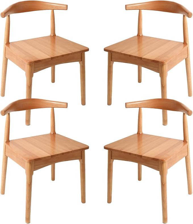 DELAVIN Solid Wood Dining Chairs Set of 4, Farmhouse Dining Room Chairs with Curved Backrest, Mid Century Modern Dining Chair for Living Room, Kitchen, Bedroom, Oak