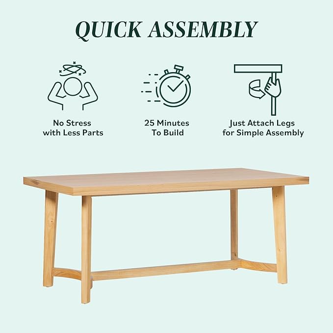 Walker Edison Modern Farmhouse Rustic Solid Oak Wood Rectanglular Dining Table for 6 - White Oak