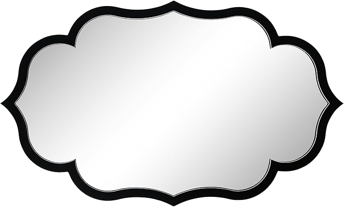 Empire Art Direct Curved Scalloped Wall Mirror on Black Matte Frame with Washed White Edges, Living Room, Bedroom & Office, 24" x 40" x 1"