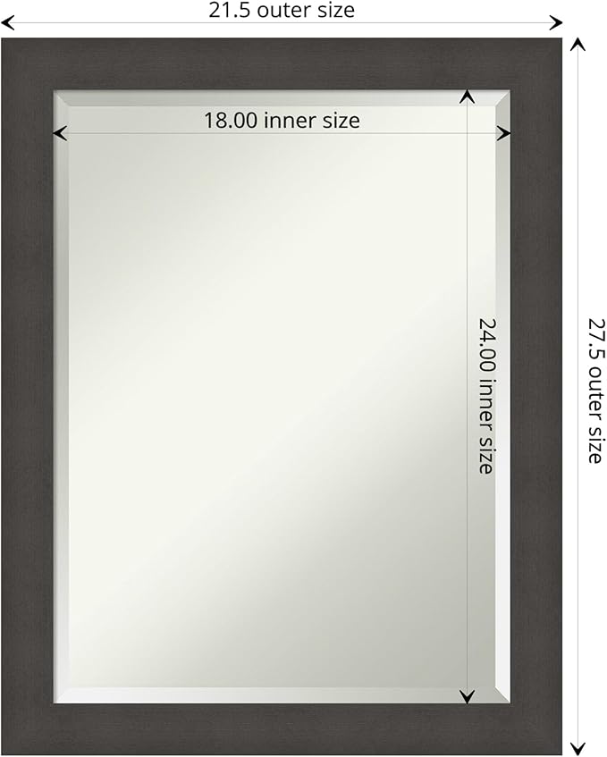 Amanti Art Silver Bathroom Mirror for Over Sink, 28x22 Blaine Light Pewter Narrow Rectangle Vanity Mirror, Medium Modern Contemporary Frame, Hangs Horizonally and Vertically, Bathroom Wall Decor