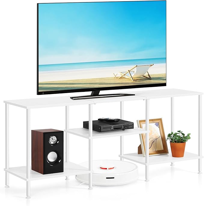 OYEAL White TV Stand for Bedroom Modern Entertainment Center Table with Storage Shelves for 50 Inch TV, 3 Tier Media Console Table for Small Spaces