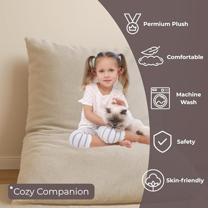 Wonder Space Bean Bag Chair – Soft Foam Filling | Removeable & Washable Cover | Ultra-Soft Plush Fabric - Minimalist Floor Cushion for Kids & Adults, Gaming, Reading and Relaxing, Beige