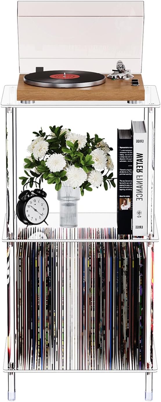 Clear Acrylic Side Table, 15.7" L x 11.8" W x 30.7" H, 3-Tier End Table for Living Room, Small Modern Bedside Tables Nightstand for Bedroom, Home Decor Accent Table