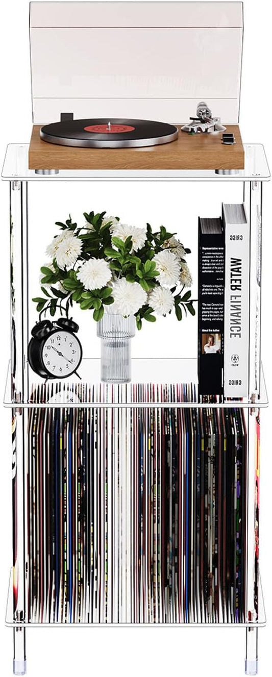 Clear Acrylic Side Table, 15.7" L x 11.8" W x 30.7" H, 3-Tier End Table for Living Room, Small Modern Bedside Tables Nightstand for Bedroom, Home Decor Accent Table