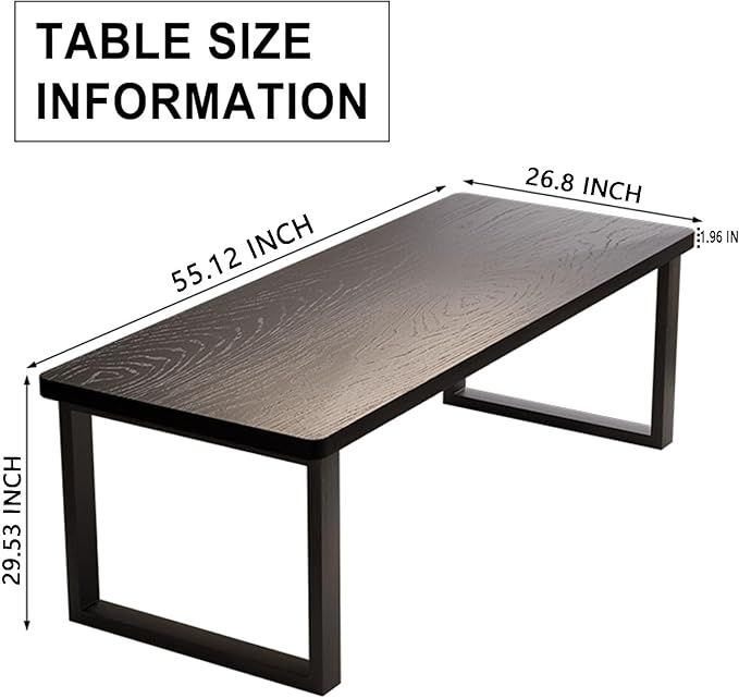Solid Wood Dining Table for 4-6 People, 55 inch Long Farmhouse Kitchen Dining Table, Rectangular Dining Tables in The Dining Room, Kitchen, and Living Room, Black
