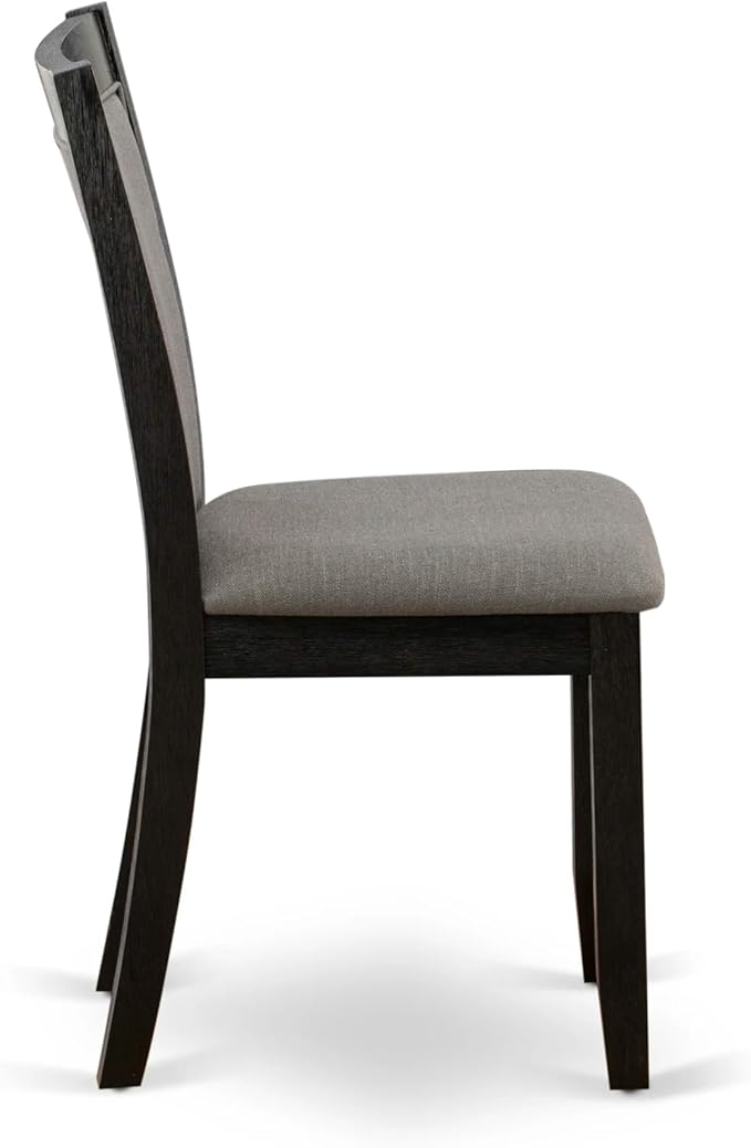 X07MZ-B06-50 - 9-Pc Dining Table Set a Rectangular Dining Table and a wooden Bench and 7 Dark Gotham Grey Linen Fabric Kitchen Chair, 39x120 Inch, Wire Brushed Black