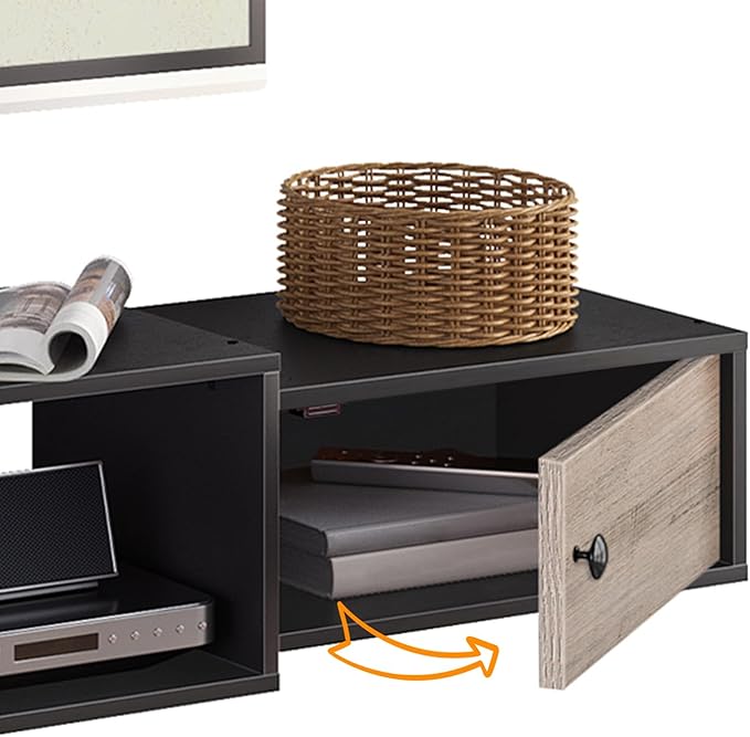 HOOBRO 55" Floating TV Stand with Power Outlets, Modern Wall Mounted Media Console Shelf with Doors, Entertainment Center for Under TV Storage, for Living Room, Bedroom, Greige and Black BG11UDS01